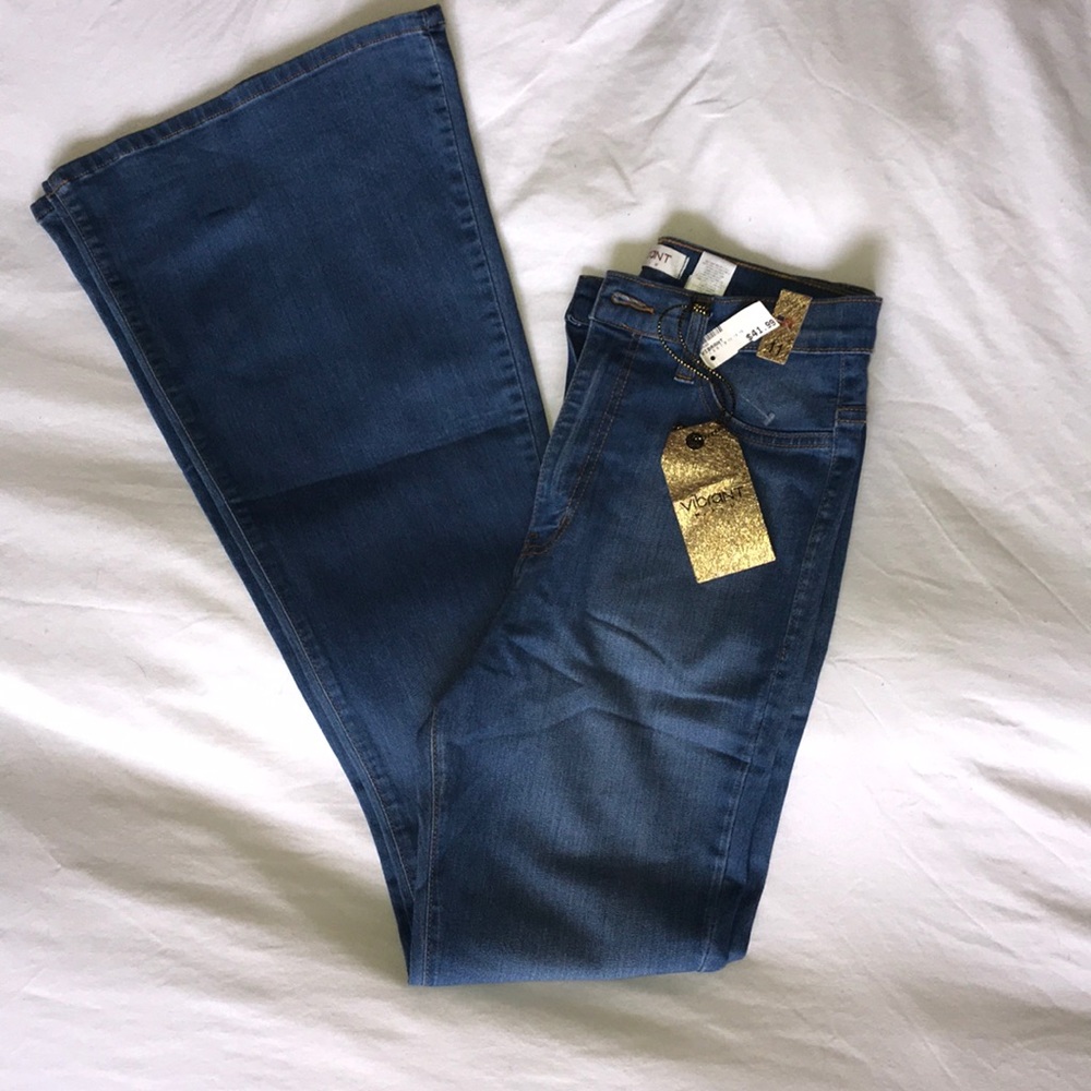 Vibrant m.i.u Extreme flare blue jeans.